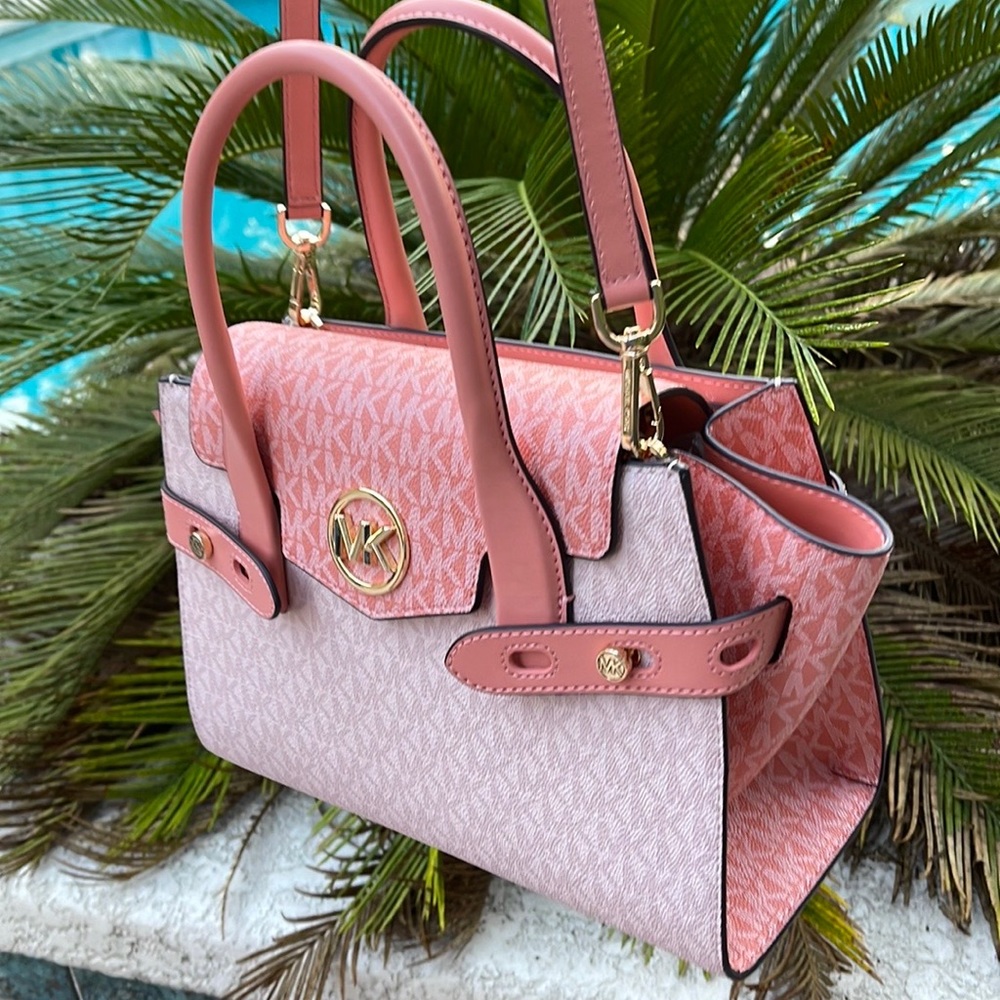 Michael Kors Carmen Medium Logo and Faux Leather Belted Satchel